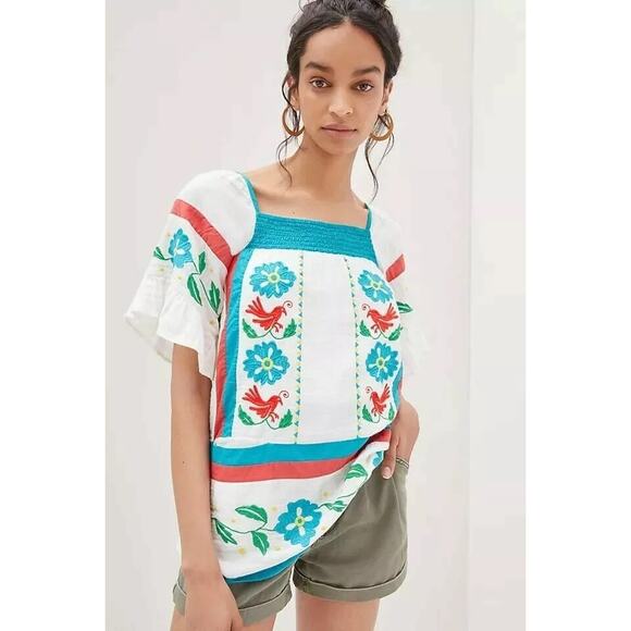 nwt ANTHROPOLOGIE SEEN WORN KEPT sz 4 Embroidered Tunic Blouse - Picture 1 of 5